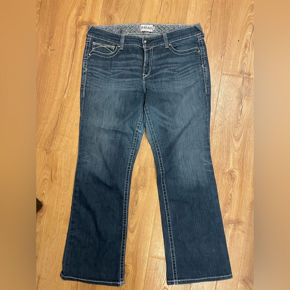 Ariat REAL Womens Whipstitch Mid Rise Boot Cut OCEAN Blue Jeans 10014022 34R